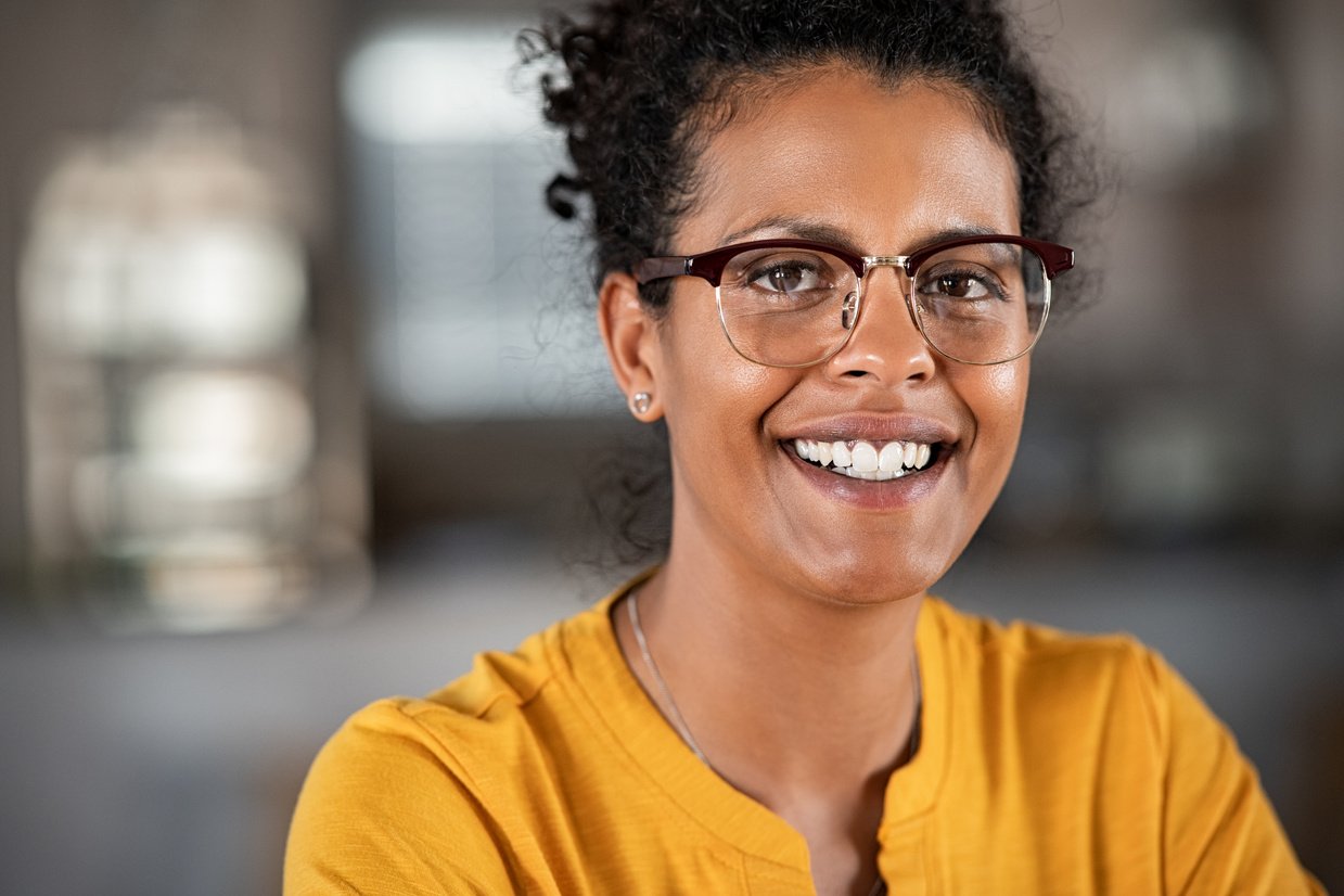 Happy Black Woman with Eyeglasses
